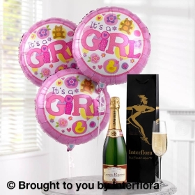 Celebratory Champagne & Baby Girl Balloons